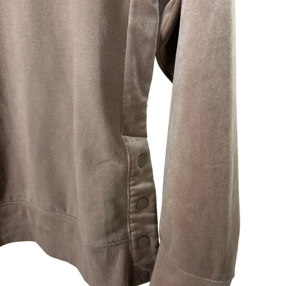 Athleta Retroplush Velvet Sweatshirt Brown XS Snap Side Oversized Pullover